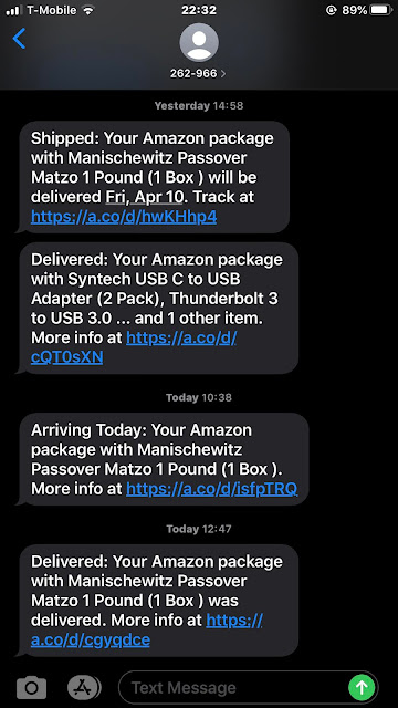 THANK YOU AMAZON PRIME ….BRING ME THE MATZO ON TIME